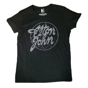 Elton John 2022 Concert Tee T Shirt Large 100% Cotton Sparkly Black Silver